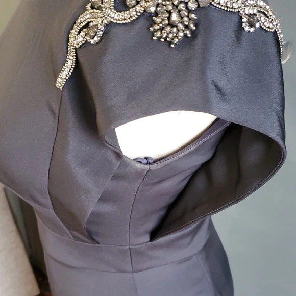 Theia 100% Silk Formal   Blue Cap Sleeve Crew Neck Gown Sz 2 - Picture 11 of 17